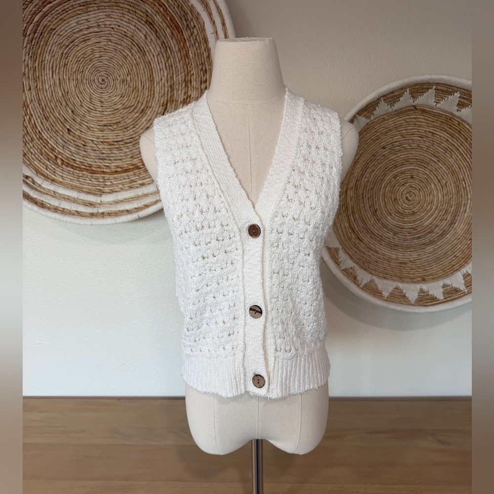 Stitch + Feather Knit Tank/Vest, White, SMALL